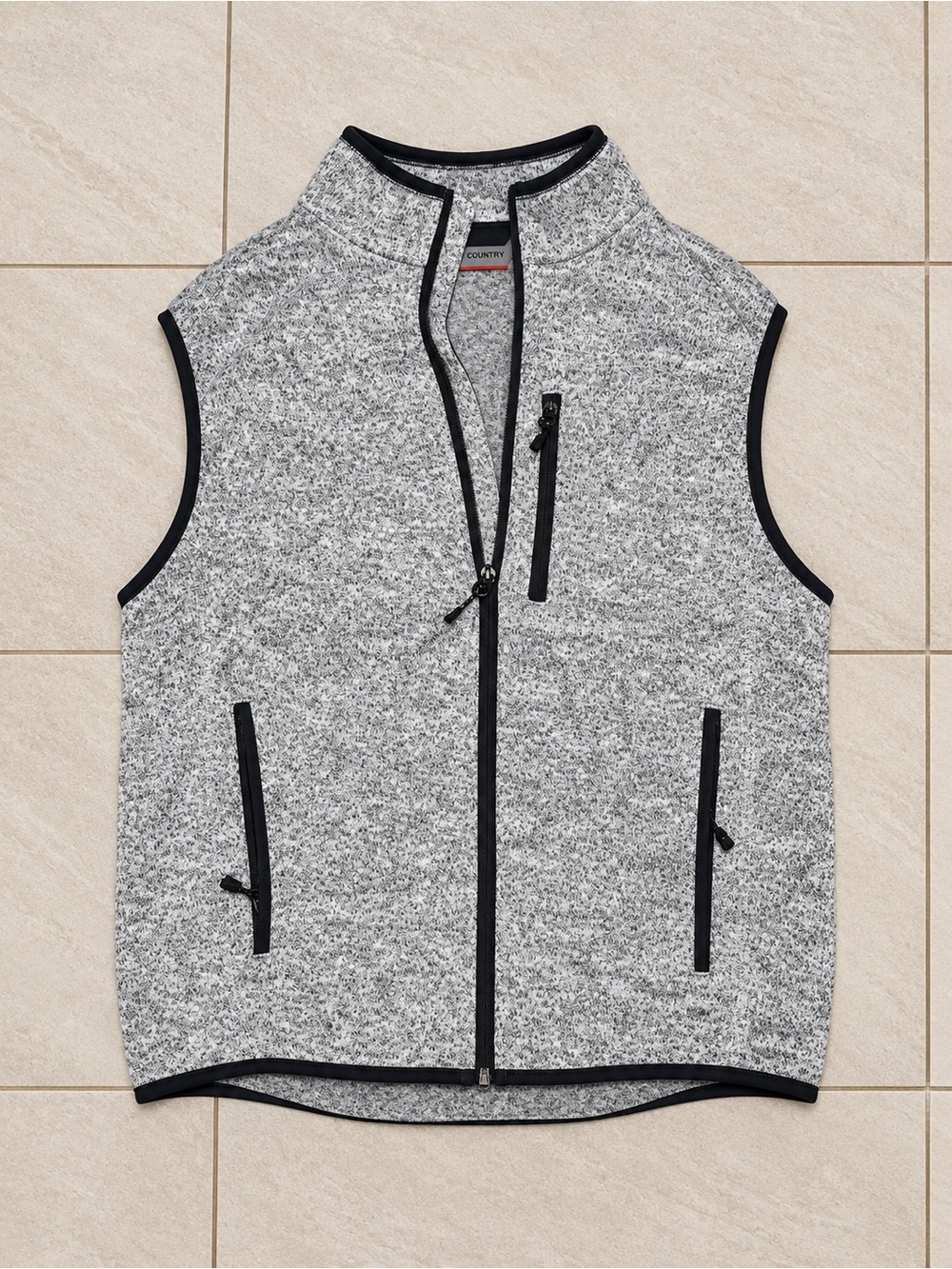 Free Country Grey Knit Zip-Front Vest with Black Trim